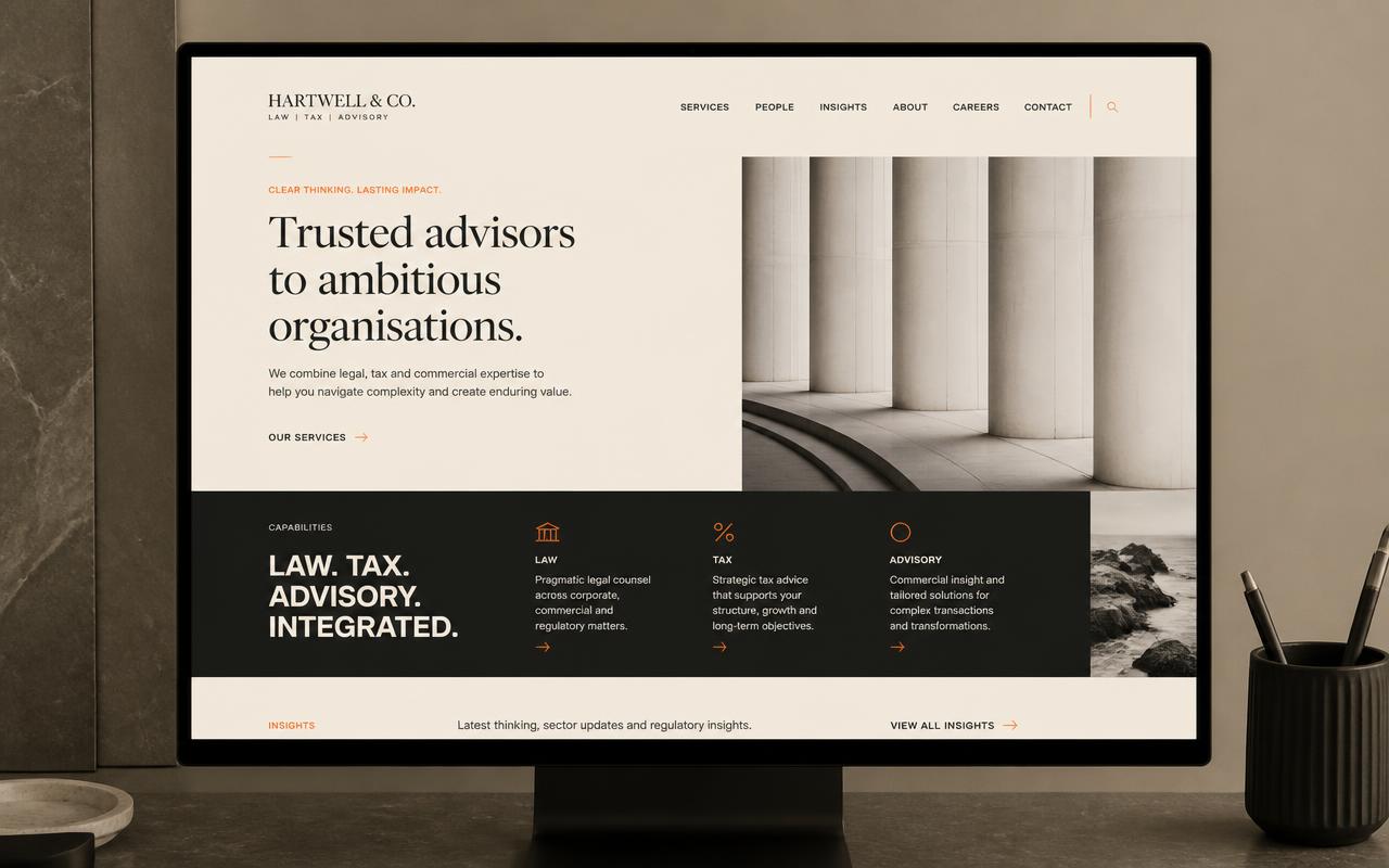 Website concept design for Hartwell & Co., a professional services business