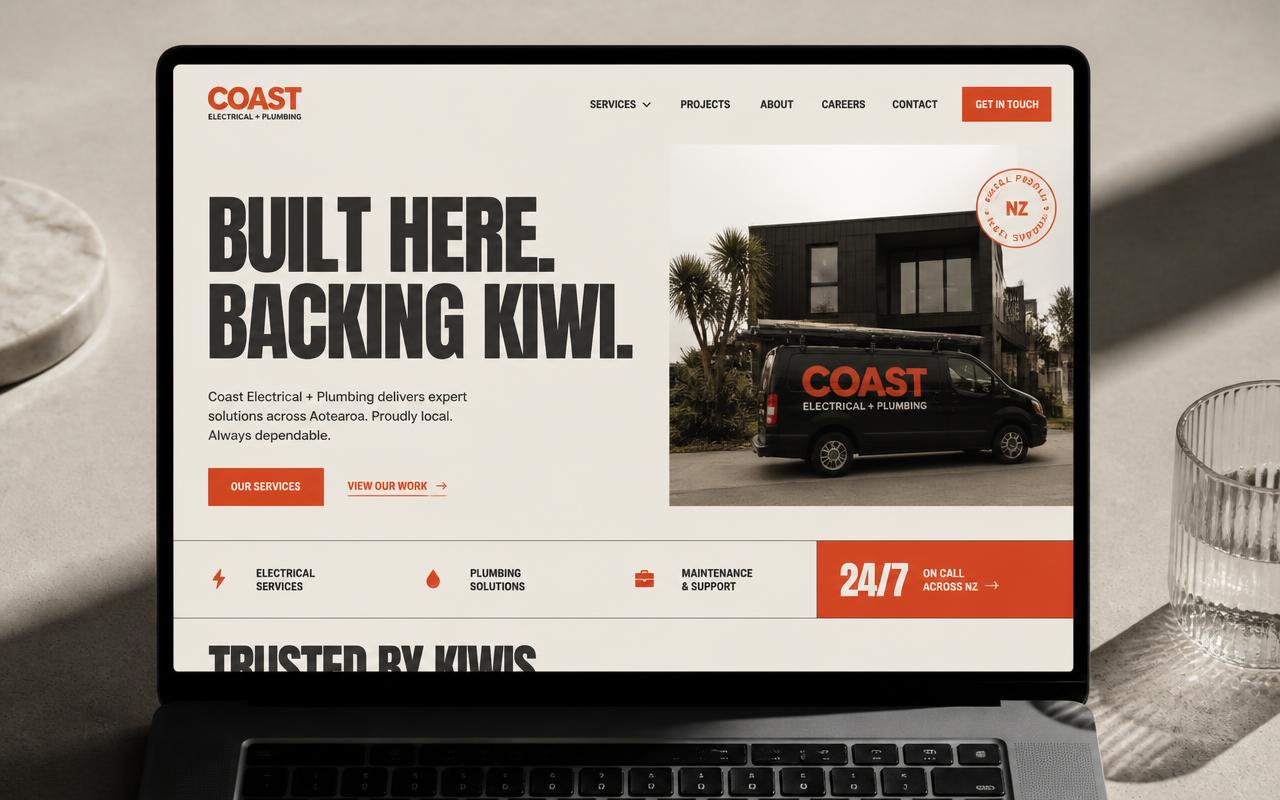 Website concept design for Coast Electrical + Plumbing, a trades & services business